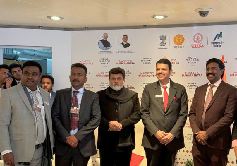 VIT Semicons leadership with Maharashtra Chief Minister Shri Devendra Fadnavis at the Magnetic Maharashtra pavilion, WEF Davos