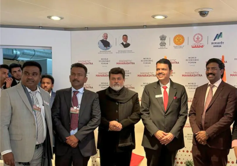 VIT Semicons leadership with Maharashtra Chief Minister Shri Devendra Fadnavis at the Magnetic Maharashtra pavilion, WEF Davos